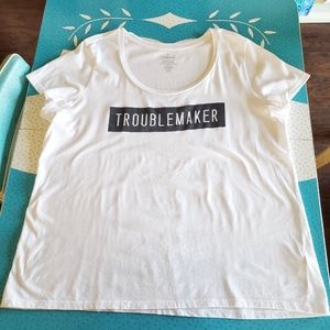 Torrid T-Shirt Troublemaker White Black Size 3